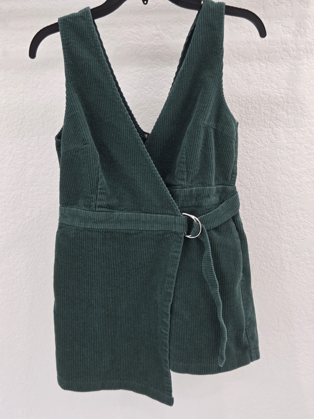 Lulus Green Corduroy Romper M Belted Deep V Dark Academia Fall Preppy Y2K